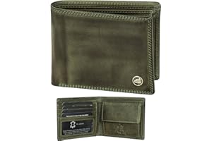 Fa.Volmer ® Skórzany portfel męski z ochroną RFID – bardzo stabilny, podwójny szew, 4+2 karty - zielony Hunter Green, schlanke Brieftasche, Klasyczny