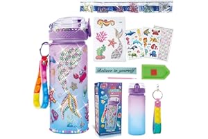 GZCY Toys for 4-6-8-10-13 Year Old Girls Kids, Decorate Your Own Water Bottle Kits for Girls, Mermaid Gem Diamond Painting Arts and Crafts Birthday Gifts for 3-10 Year Old Girls (Mermaid 600ml)
