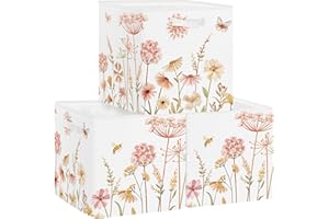 Clastyle Lot de 3 Boite Rangement Tissu Femmes Fleur Cube de Rangement Pliable Filles Panier Kallax pour Salle de Bain,Papillon,30x30x30 cm