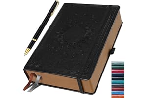 HwxBen Carnet de Journaling pour Hommes et Femmes avec Stylo, 360 Pages, Couverture Rigide, Design Vintage Soleil & Lune, Noir, 14,5 x 21 cm, Ligné
