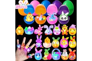 Mikulala 25PCS Prefilled Easter Eggs with Light up Rings Cute Easter Egg Hunt Glow Rings Party Bag Fillers for Kids Easter Gifts Classroom Prizes