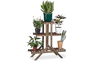 Relaxdays Stojak na kwiaty z 3 poziomami, drewniany, stojak na kwiaty do wnętrz, wielopoziomowy, wys. x szer. x gł.: około 82,5 x 83 x 28,5 cm, ciemnobrązowy