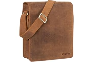 STILORD 'Lars' Borsa uomo in pelle a tracolla Messenger A4 piccola verticale Borsello vintage A4 grande per Tablet da 13,3 pollici per Università Ufficio Lavoro, Colore:tan marrone - scuro