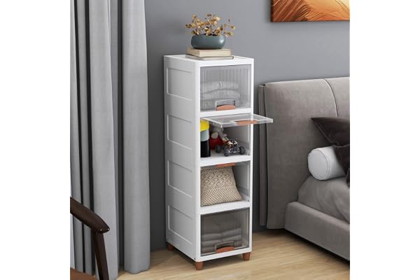 JD FRESH 4 Tier Cupboard for Storage Organizer/Plastic Storage Drawer/Stackable Storage Cabinet/Drawers for Storage Box/Multipurpose Storage Rack/Plastic Wardrobe Organizer (Transparent)