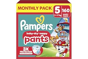 Pampers Baby-Dry Nappy Pants Paw Patrol Edition Size 5, 160 Nappies, 11kg-17kg, Monthly Pack, with Our 360° Pants Fit to Help Prevent Leaks