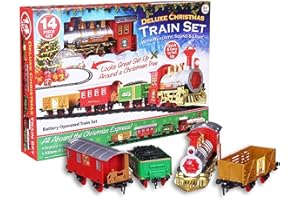 ASAB- Train Festif Express Easy Click Track Locomotive à Piles avec Sons et lumières réalistes Décoration de Sapin de Noël, Deluxe Christmas, 14 pièces