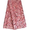 SanVera17 African Fabric 3D Sequins Net Fabrics Nigerian Embroidered Lace Fabric for Party Dress (Pink) 5 Yards
