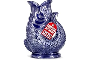 Carafe Glouglou Poisson Bubble Jug, Vase Pichet Bleu Cobalt Foncé, Très Grand Pichet 1,5 Litre, Pièce Décoration Maison en Céramique pour les Cocktails, l'Eau et le Gin