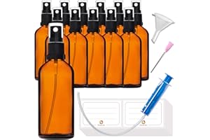 HandsUnity 100ml-12pz di Bottiglia di Vetro Dello Spruzzatore - set di Bottiglia di Vetro Ambrato Della Farmacia con Bottiglia di Vetro Atomizzatore Nero in Vetro Marrone compreso 29 Accessori