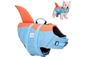 Mobiclinic®, Gilet de Sauvetage Chien, Design Aileron de Requin, Poignée de Sauvetage, Harnais Réglable, Anneau de Laisse, Flottabilité et Visibilité Élevées, Sharky, Léger, Natation, Surf, Voile