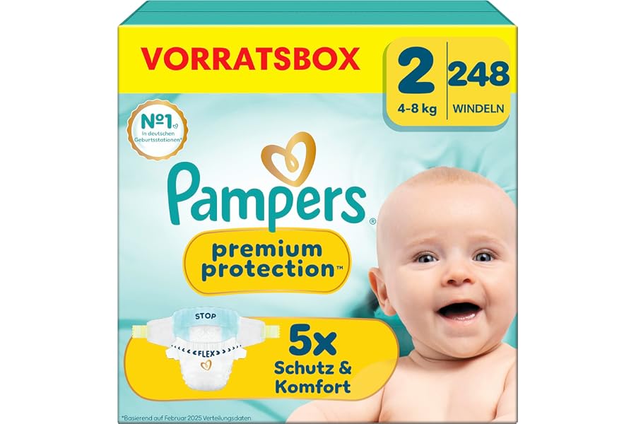 Pampers Premium Protection Größe 2, 248 Windeln, 4kg-8kg, unser Nr. 1 Haut- und Auslaufschutz