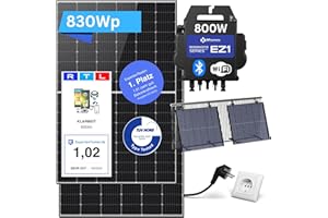 Balkonkraftwerk Komplettset mit Halterung - KLARBEIT | 2x Shingled Full Black 415w Solarpanel | 600W Wechselrichter | Balkon Mini Solaranlage 600W | Photovoltaik Komplettset