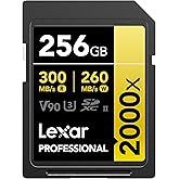 Lexar 256GB Profesyonel 2000x SDXC Hafıza Kartı, UHS-II, C10, U3, V90, Full-HD ve 8K Video, 300MB/s'ye Kadar Okuma, DSLR, Sin
