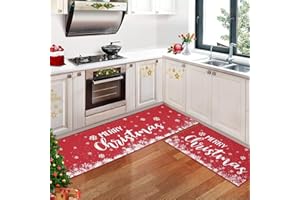 CAROMIO Merry Christmas Kitchen Rug, Linen Like Weave Christmas Snowflake Kitchen Decoration, Non-Slip Washable Kitchen Floor Mats for Winter Home Kitchen 40x60cm + 40x120cm