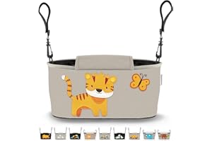 GRINSEZWERGE Borsa per Passeggino - 9 Motivi I Organizer per Carrozzina Neonato I Portaoggetti con Dispenser per Salviette I Universale Organizzatore Bambini colore grigio I Bambina Stroller Bag