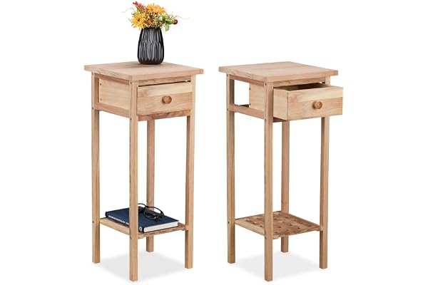 Relaxdays telefontabell, 2-pack, trä, HxBxD: 60 x 25 x 25 cm, natur