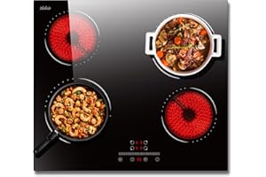 Hobsir hob Electric Ceramic Hob 60 cm 4 Zone with Slide Touch Control 6000W, Timer & Kid Safety Lock, 9 Power Levels, 220V-240V Hard Wire (No Plug)