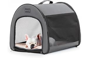 Petsfit Hundebox faltbar für kleine Hunde Katzen, tragbare & Atmungsaktive Hundebox für Zuhause mit Gewölbtem Design, Zimmerkennel Hund Hundeschlafbox mit Anti-Offener Reißverschluss und Plüschkissen