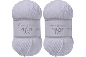 Utopia Crafts Velvet Lux Lot de 2 pelotes de fil chenille super doux pour tricot et crochet, 100 g (blanc)