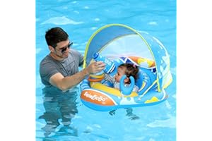 SWIWBOBO Bouee Bebe, Flotteur Bouée Bébé Anneau de Bain avec Auvent Gonflable pour Piscine avec Console de Jeux - Convient aux Enfants de 6 Mois à 3 Ans