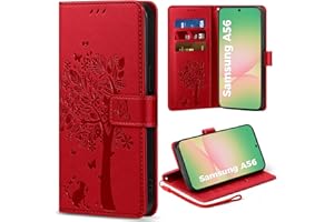 EASDNB Handyhülle für Samsung Galaxy A56 5G Hülle, Flip Lederhülle Wallet Case mit [3 Kartenfächer] [Magnet] [Ständer] Premium Leder Prägung Schutzhülle Klapphülle für Samsung Galaxy A56, Rot
