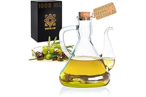 VISTE-LO Huilier en Verre pour Huile d'olive | Distributeur Huile d'olive | Bouteille Recipient pour huiles vinaigre | Bouteille Huile Olive Bec verseur Huile d'olive vinaigrier cuisine (1000 ML)