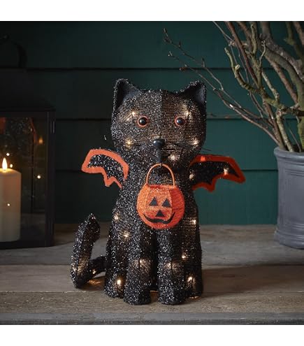 Lights4fun Fantasma Con Cane Di Halloween – Decorazione 2D LED A Pile Con Timer 6 Ore, Interno/Esterno IP44, Altezza 50 Cm