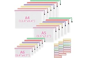 SMARPAU 18 Stück Dokumententasche mit Reißverschluss,3 Größen Dokumententasche A4+A5+A6 Kunststoff Mesh Datei Taschen Dokumententaschen für Schule, Zuhause, Büro, Reisen, Kosmetika (6 Farben)