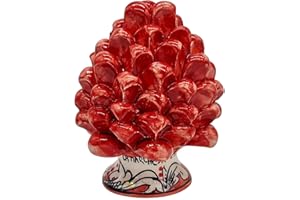sicilia bedda - Pigna Siciliana con Piede Decorato - Modello Maioliche - Ceramica di Caltagirone (Altezza 12 x 8, Rosso)