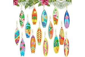 JODSEN 15 Pieces 5D Diamond Painting Keychain Hawaiian Surfboard Diamond Crystal Rhinestone Painting Pendants Keychains Double Sided Mosaic Diamond Craft Hanging Diamond Art Kits for Key Case Purse Bag (A)