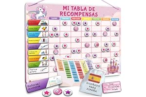 LIKARTO Tabla de Recompensas para Niños - Pizarra magnética con muchas tareas y 280 imanes - Inspira el buen comportamiento - Calendario educativo infantil - Rosa