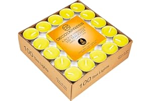Deco Express Citronella Tealight Candles Multipack of 50 or 100-4 or 8 Hours Burning Time Outdoor Candles (Yellow 100/4 Hour)