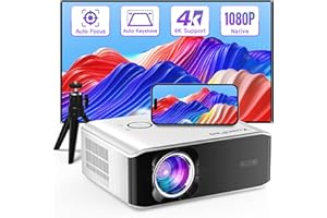 【AI Auto Focus & Keystone】Projector 4K Supported, XuanPad 26000L Native 1080P WiFi6 Bluetooth Smart Portable Outdoor/Home Cinema Projector with Tripod for iOS/Android/TV Stick