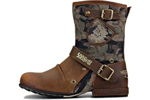 LOKTCH TRYNIS Männer Western-Cowboy-Stiefel Aus Mikrofaser-Leder Round Toe Vintage Motorrad Schuhe Unisex Erwachsene Zipper Stiefel-Biker Boots Herren Für Frühling Herbst Wandern B Size 42