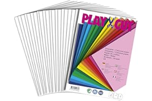 PLAY-CUT Carta colorata A4 bianca (130 g/m2), 20 fogli di carta DIN A4, per lavori di fai da te, set di carta spessa e stampabile, formato A4, carta da disegno di alta qualità e Craft Paper