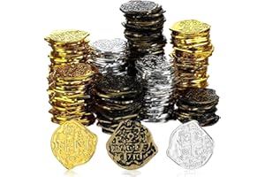 Dawafit 300 PièCes d'or en Plastique PièCes de Monnaie de Pirate PièCes de pour Enfants pour Partie de Pirate Jeux de Coffre au Jetons Cosplay