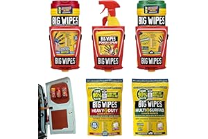 Big Wipes Van System, système de distribution et de nettoyage tout-en-un – Fixation facile, montage sur fourgon. Kit complet pour nettoyer les surfaces, les outils et les mains. Lingettes