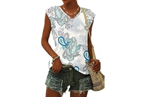 WNEEDU Camisetas para Mujer Manga Corta Verano Camisa Suelta con Cuello V Camisetas sin Mangas Verano S-3XL
