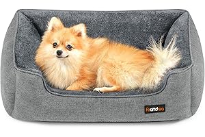 Feandrea Hundebett, Hundekissen in Leinenoptik, Hundekorb, erhöhte Ränder, rutschfeste Unterseite, Bezug abnehmbar waschbar, M, für kleine Hunde, 70 x 55 x 21 cm, hellgrau PGW10GG