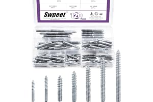Swpeet Hängbult självgängande skruv för möbler (enkel vit) 120 st 7 storlekar M4 M6 zink-hängare bultsortiment kit, dubbla hu