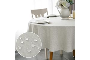 WELTRXE Round Table Cloth,180cm Diameter,Faux Linen Tablecloth,Water Resistant Spill Proof Wipeable Polyester Dining Table Cover for Cafe Restaurant Buffet Tabletop Decoration,Silver Grey