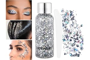 HTRUIYATY Gel pailleté liquide maquillage Festival sirène cheveux visage longue durée Halloween Noël Gris argenté