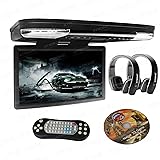 XTRONS® 15.6 Inch 1080P Video HD Digital Widescreen Car Overhead Coach Caravan Roof Flip Down DVD Player Game Disc HDMI Port New Version Black IR Headphones Included