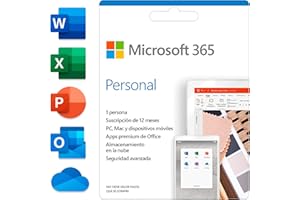 Microsoft 365 Personal | Suscripción anual o mensual | Para 1 PC o Mac, 1 tableta incluyendo iPad, Android, o Windows, además de 1 teléfono