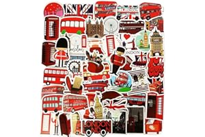 TRCOUSOA 50pcs Cute Cartoon London Bus Stickers for Kids,Waterproof Vinyl Stickers for Water Bottle,Laptop,Dairy,Scrapbook,Skateboard