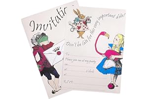 M & G Mustard & Gray Childrens Party Invitations (x12 Invites Only, Alice in Wonderland)