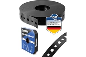 GARSIDURO® Montagelochband kunststoffummantelt [19mm x 10m] | Profi Lochband Metall schwarz zur Befestigung von Kabeln, Leitungen und Rohren | Flexibles Montageband Stahl Kunststoff Nagelband