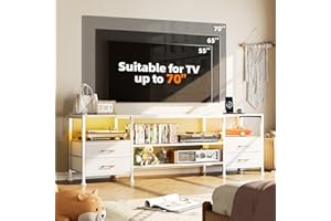 UTLENIANIE Mobile Porta TV, Mobile TV Bianco con Luci LED, Mobile TV con Porta USB e Presa, 160x63x40 cm, 4 Ripiani e 4 Cassetti, Tavolino per TV per Soggiorno, Camera da Letto (bianco)