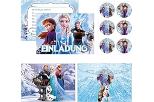 DaengGeGe Eiskönig Einladungskarte Geburtstag(Deutsch), Els Einladungskarten für Kinder, 12 Einladungskarten + 12 Umschläge + 12 Aufkleber, Geburtstagseinladungen für Junge und Mädchen