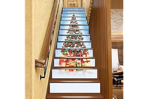 ANHUIB 13 Pcs 3D Christmas Tree Stairway Sticker, Xmas Stairs Risers Decals, Christmas Staircase Stickers, Self-Adhesive Stairs Wall Stickers, 18×100